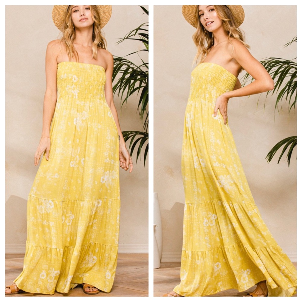 26 Fabiene Gorgeous Strapless Smocked Floral Maxi tiered Dress - Picture 3 of 5